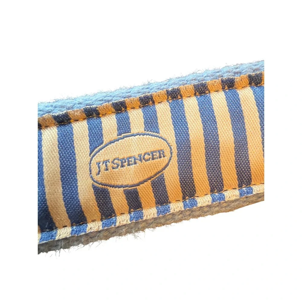 JT Spencer Belt Blue Nautical Pennant Flag Leather Canvas Made in USA Size 32